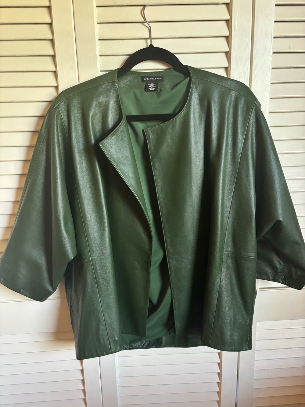 Natori Dark Green Leather Open-Front Jacket